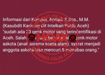 Polisi : Informasi Teridentifikasinya 23 Geng Motor di Aceh Dipastikan Hoaks