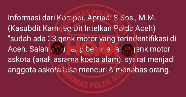 Polisi : Informasi Teridentifikasinya 23 Geng Motor di Aceh Dipastikan Hoaks